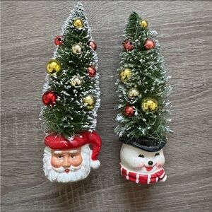 Retro Inspired Christmas Tree Bottle Brush Mugs Santa & Snowman Decor